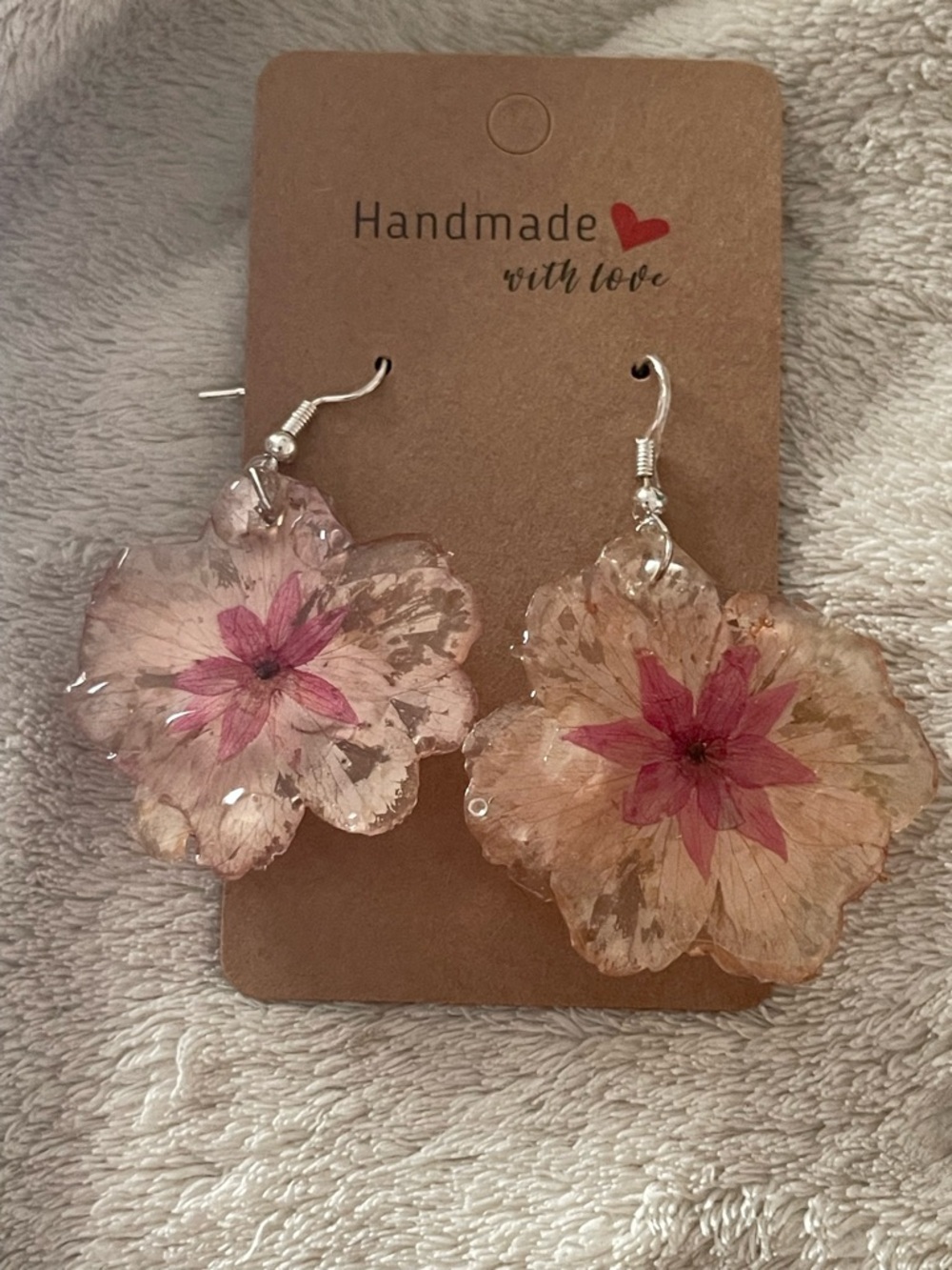 Handmade Pink Floral Drop Earrings - Women Jewelry S 925 hooks  with backings